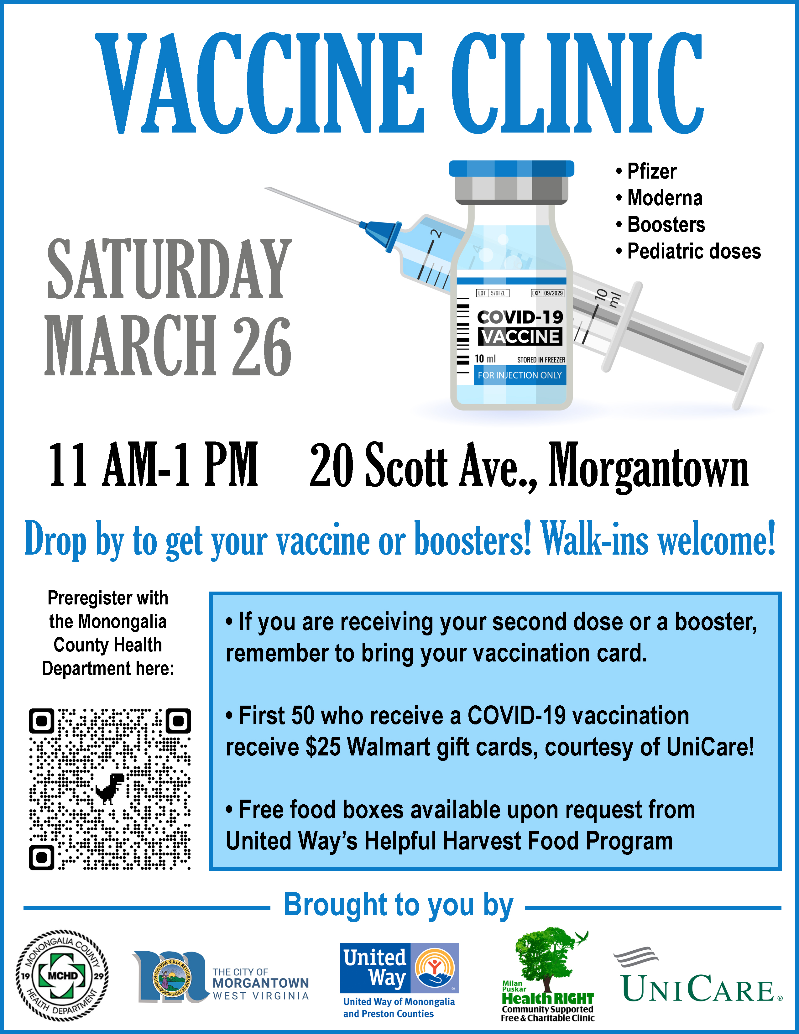 A vaccine clinic will be held March 26